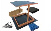 Drewniana Piaskownica z daszkiem 120x120 zestaw,,/