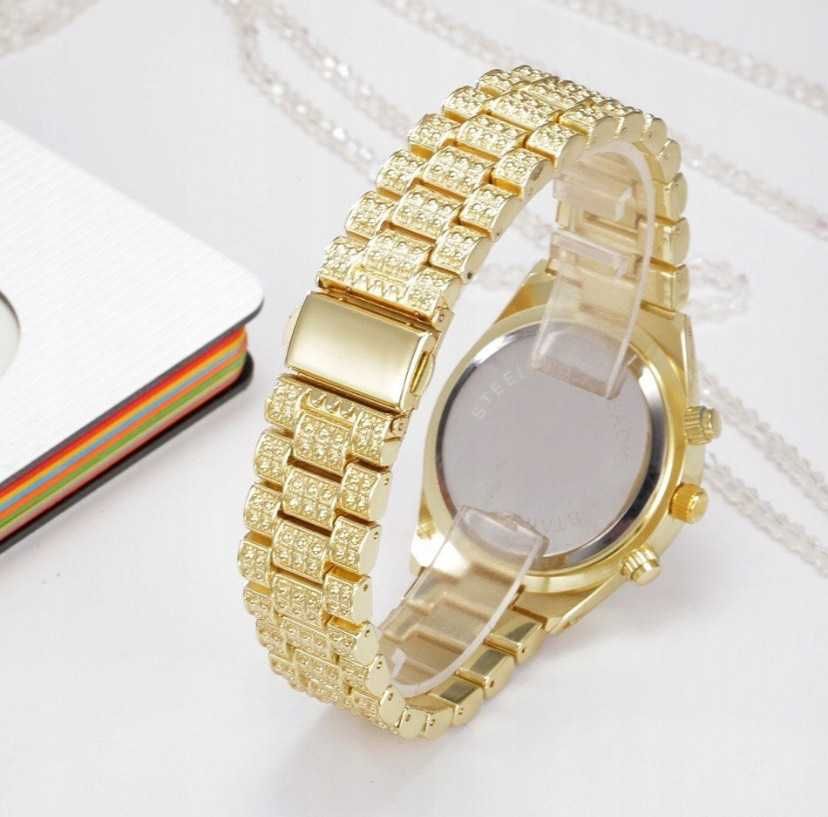 Złoty damski zegarek z kryształami na bransolecie 585 OLIVIER SANDERS