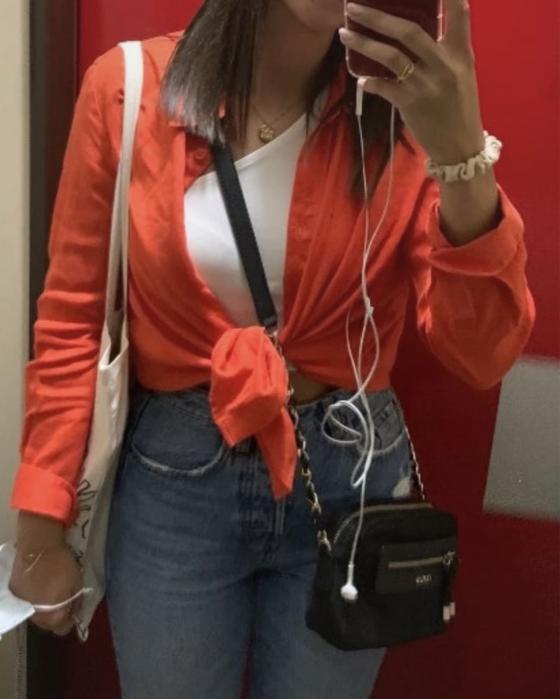 Camisa linho Zara tamanho XS cor de laranja