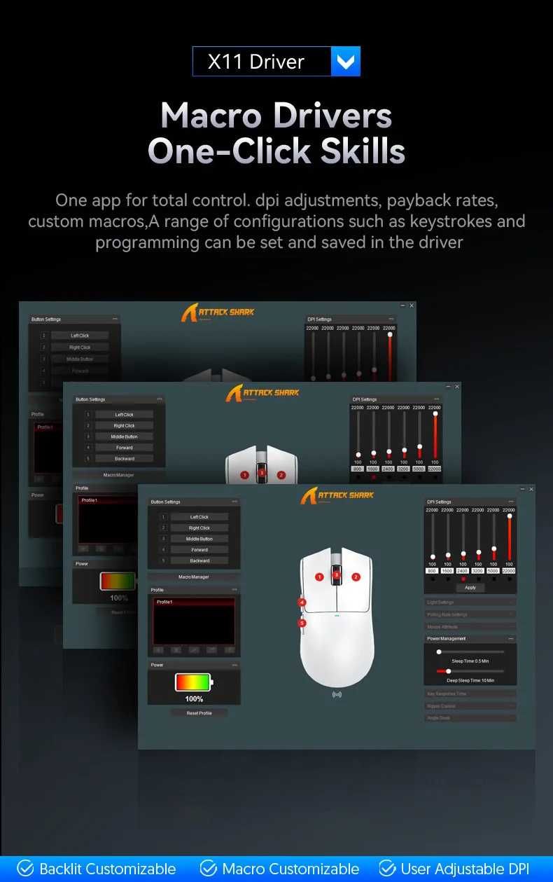 Игровая мышь Attack Shark X11 PAW3311 Bluetooth White