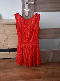 Sukienka czerwona koronkowa rozkloszowana 38 M
