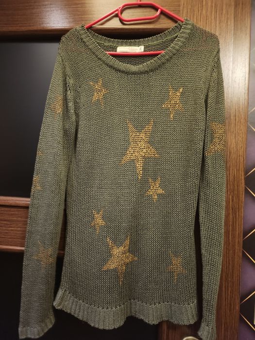 Sweter ażurowy khaki gwiazdki S/M