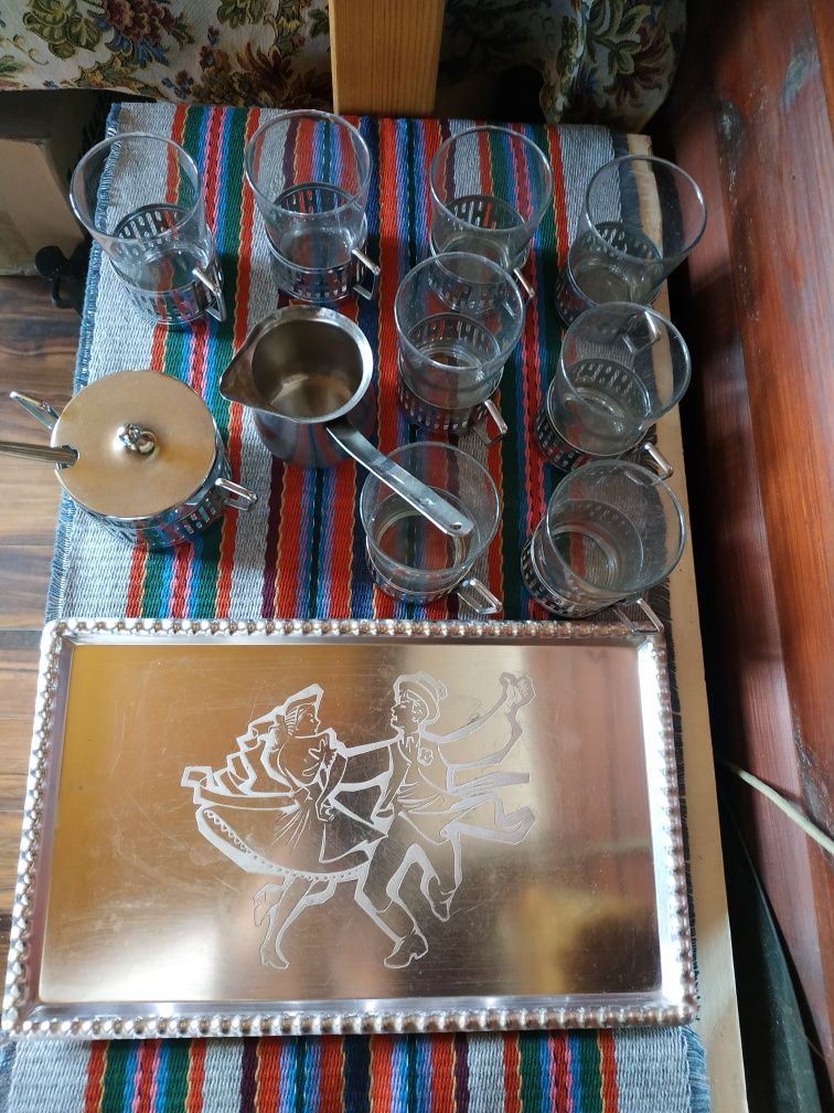 OKAZJA cena za komplet 20szt PRL serwis kawa herbata szklanki tygielek