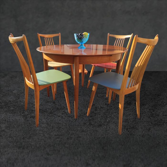 Zestaw vintage stół i krzesła retro Dania