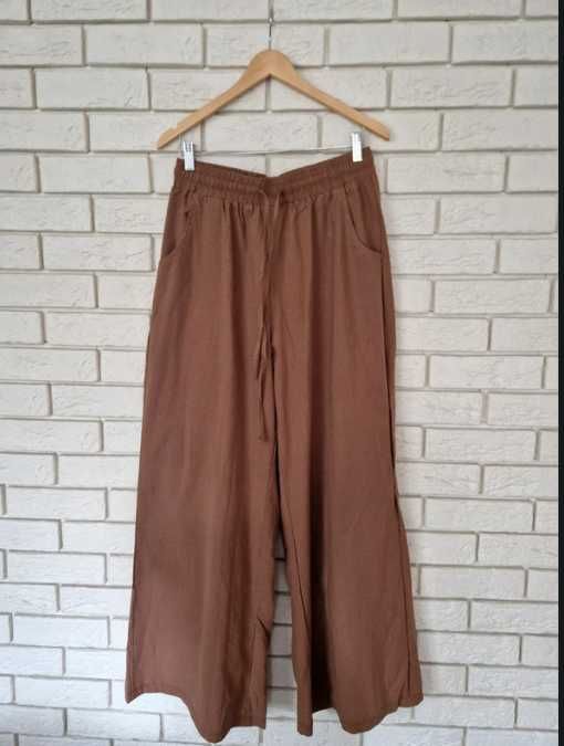 Brązowe bawełniane spodnie z szeroką nogawką  42 XL plus size 100%