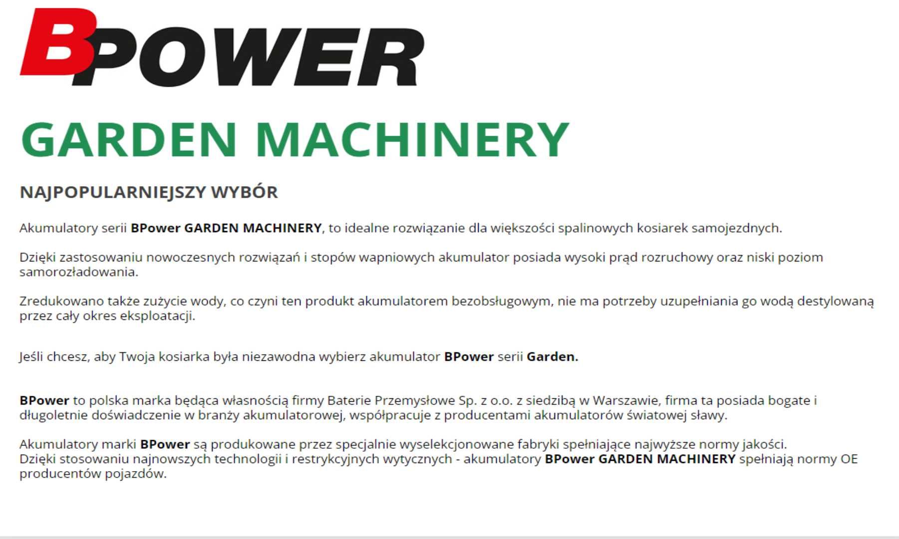 Akumulator BPower Garden U1R 12V 30Ah 300A P+ Prawy Plus