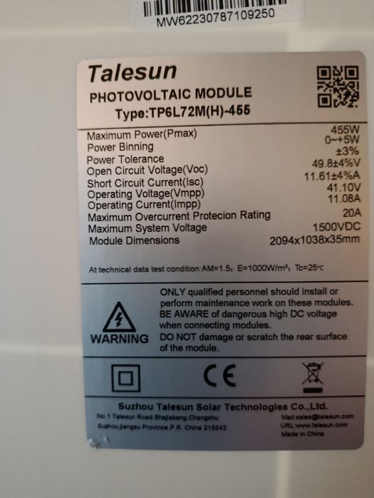 Panele fotowoltaiczne Telesun tp6l72n (h)-455