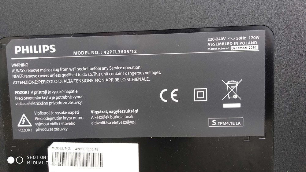Телевизор PHILIPS LCD 42PFL3605/12 не рабочий, на запчасти 500грн.