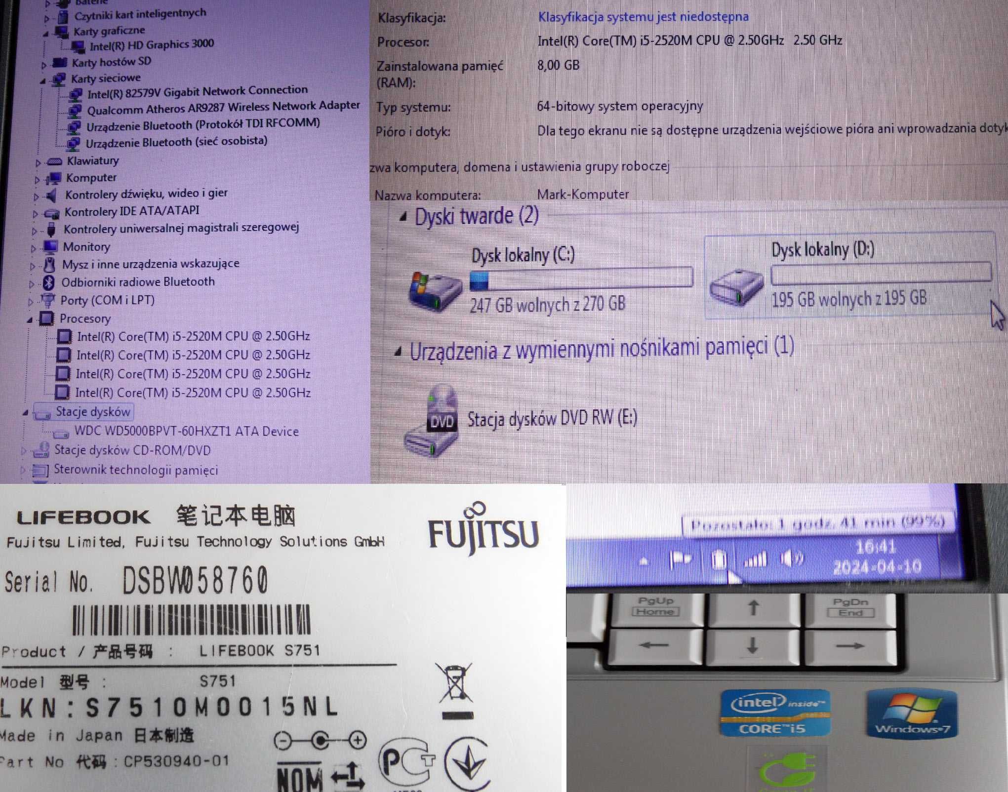 Fujitsu Lifebook  I5, 8 Gb ram, dysk 500 Gb