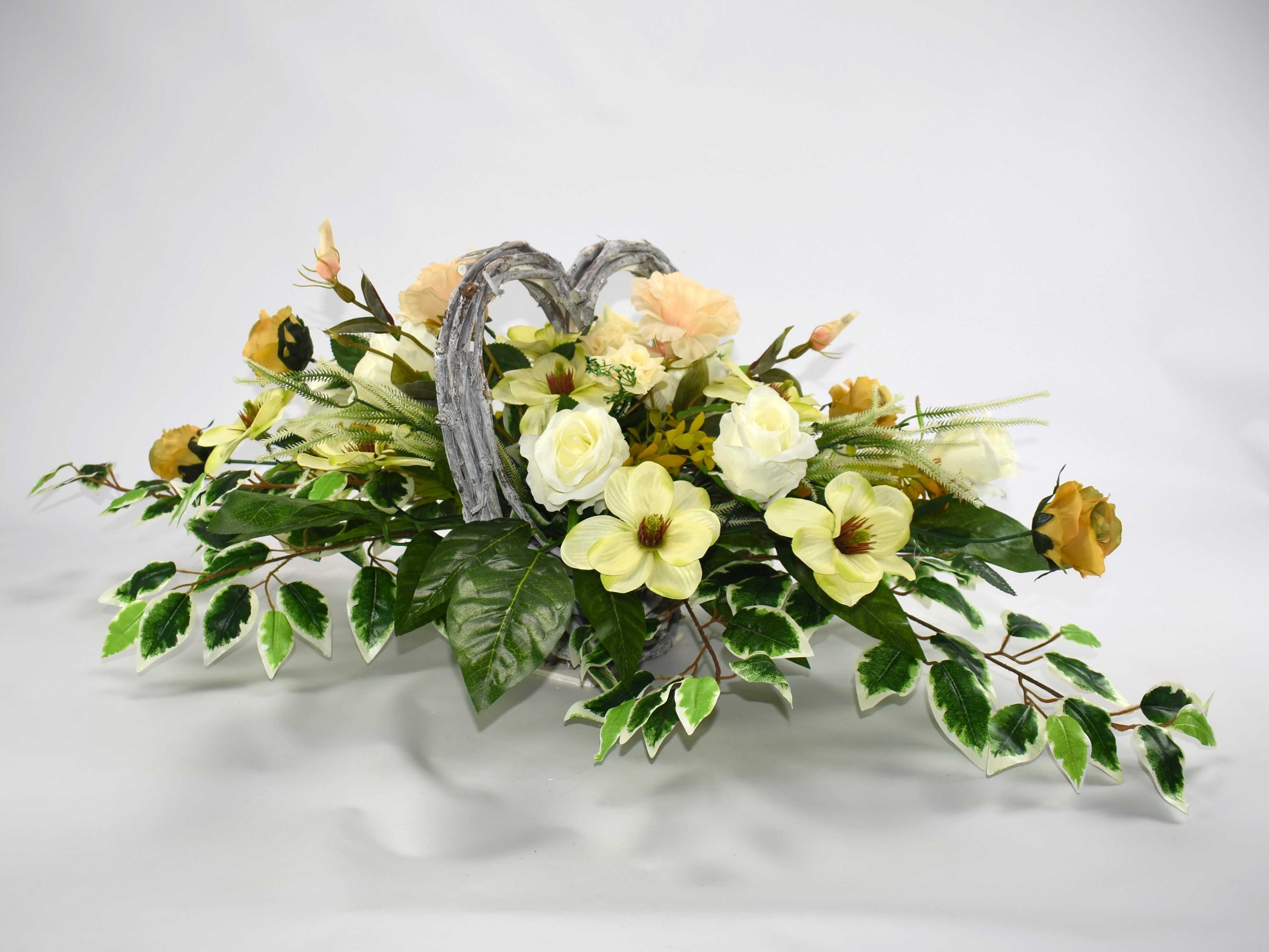 STROIK kremowy Wiązanka nagrobna sztuczne kwiaty kompozycja cmentarz