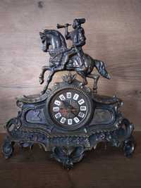 Mosiężny zegar kominkowy - konny pocztylion - rokoko