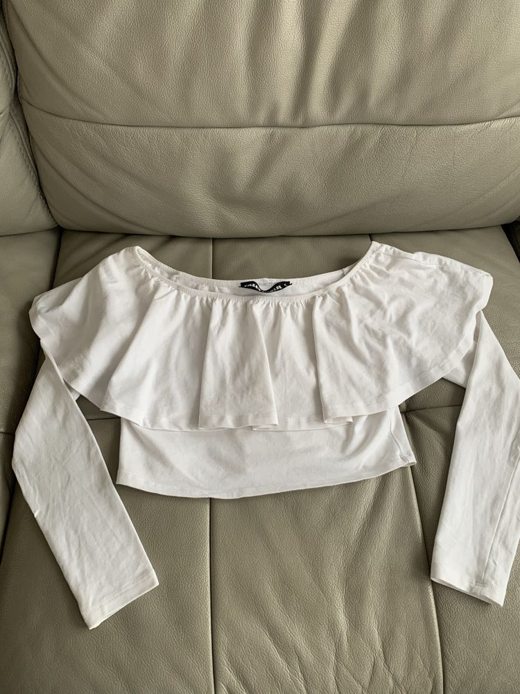 Crop top S Tally Weijl biały z długim rękawem