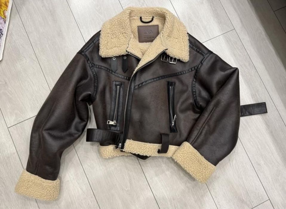 Тепла дублянка коричнева вкорочена с-м