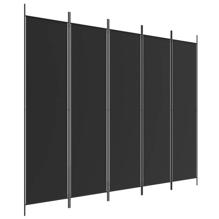 vidaXL Parawan 5-panelowy, czarny, 250x200 cm, tkanina