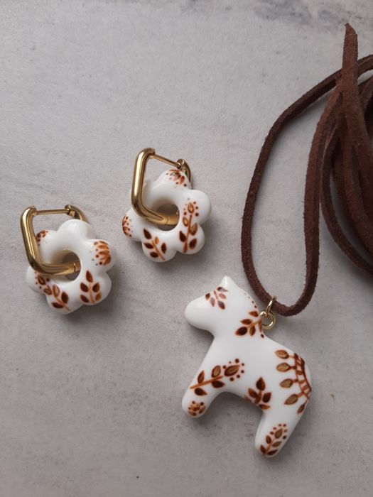 Підвіска з розписом пташка баранчик коник квітка сережки з розписом