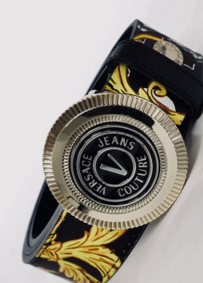 Pasek Versace Jeans Couture, skóra, klamra, zlote dodatki, 95 cm