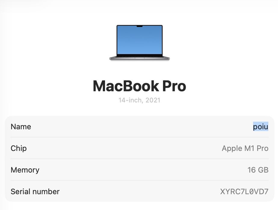 MacBook Pro 14 2021 M1 Pro 16Gb 512Gb Space 90%