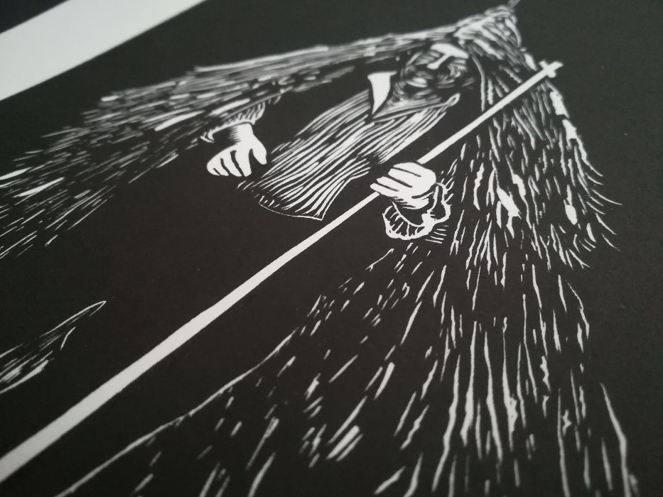 Linogravura gravura linóleo "Corucho" original assinado arte desenho