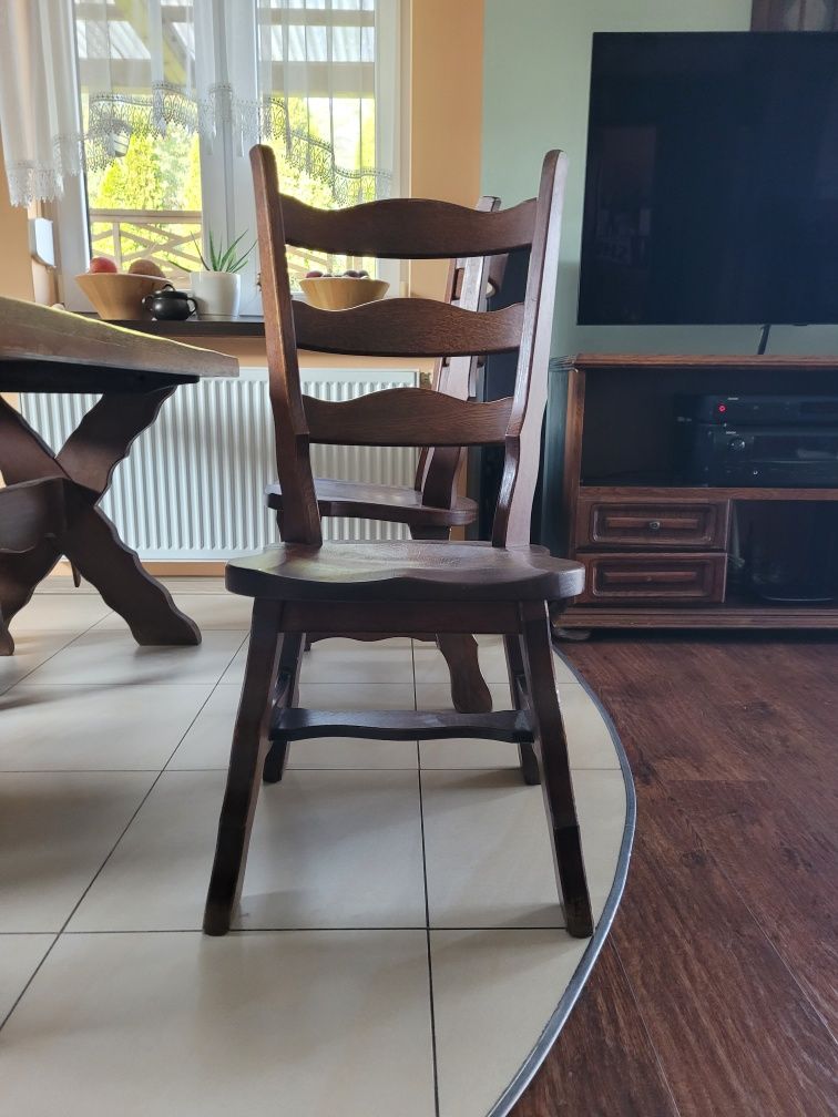 Stół drewniany dębowy ryflowany, 180 cm x 87, 4 krzesła