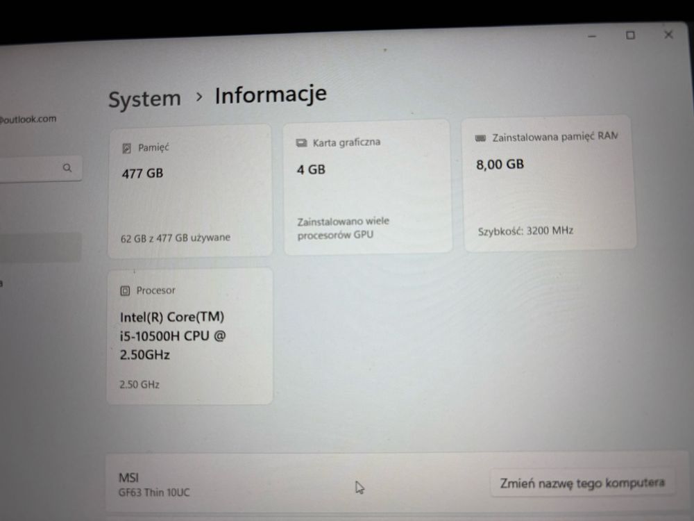 MSI GF63 Thin 10UC – i5-10500H / RTX 3050 / SSD 512 GB / 8 GB RAM