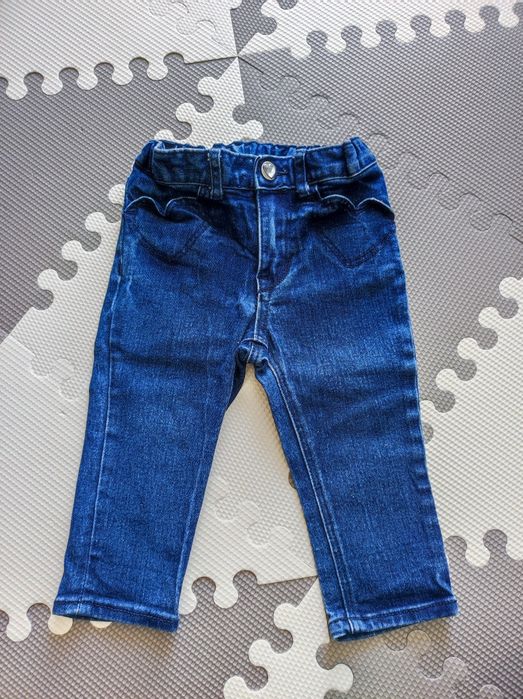 Granatowe dżinsy rurki H&M r. 80 cm na gumie jeansy