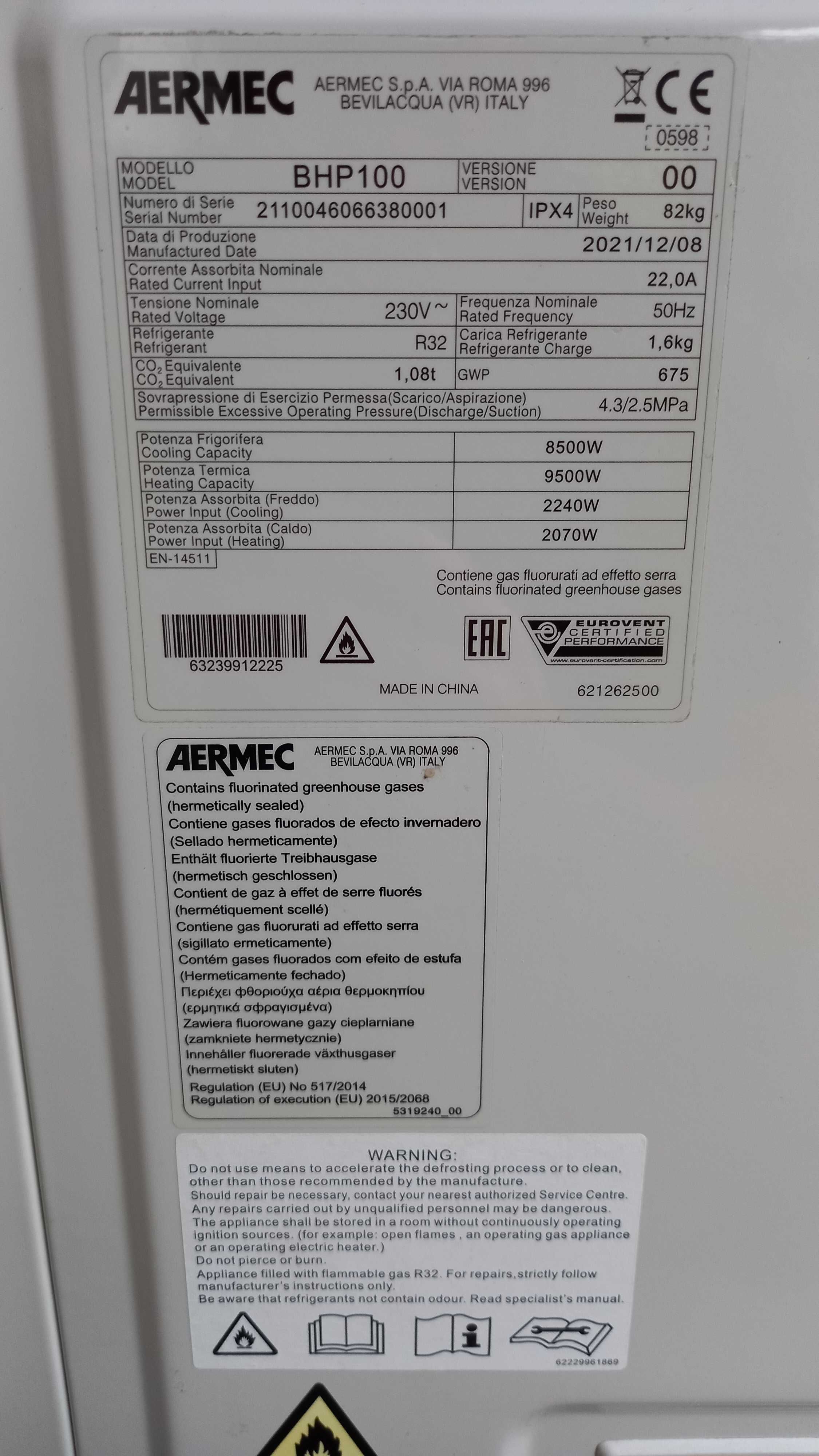 Pompa ciepła, zestaw AERMEC, BHP100+BHP100W, nowa, wyprzedaż, okazja!