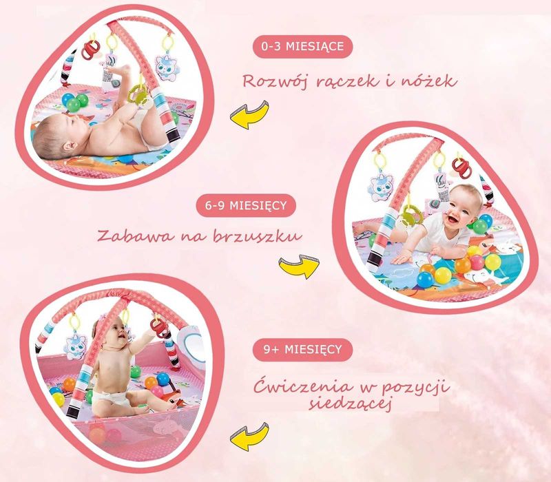 Duża Mata Edukacyjna Miękka Dla Niemowlaka 2w1 Różowa + Piłki
