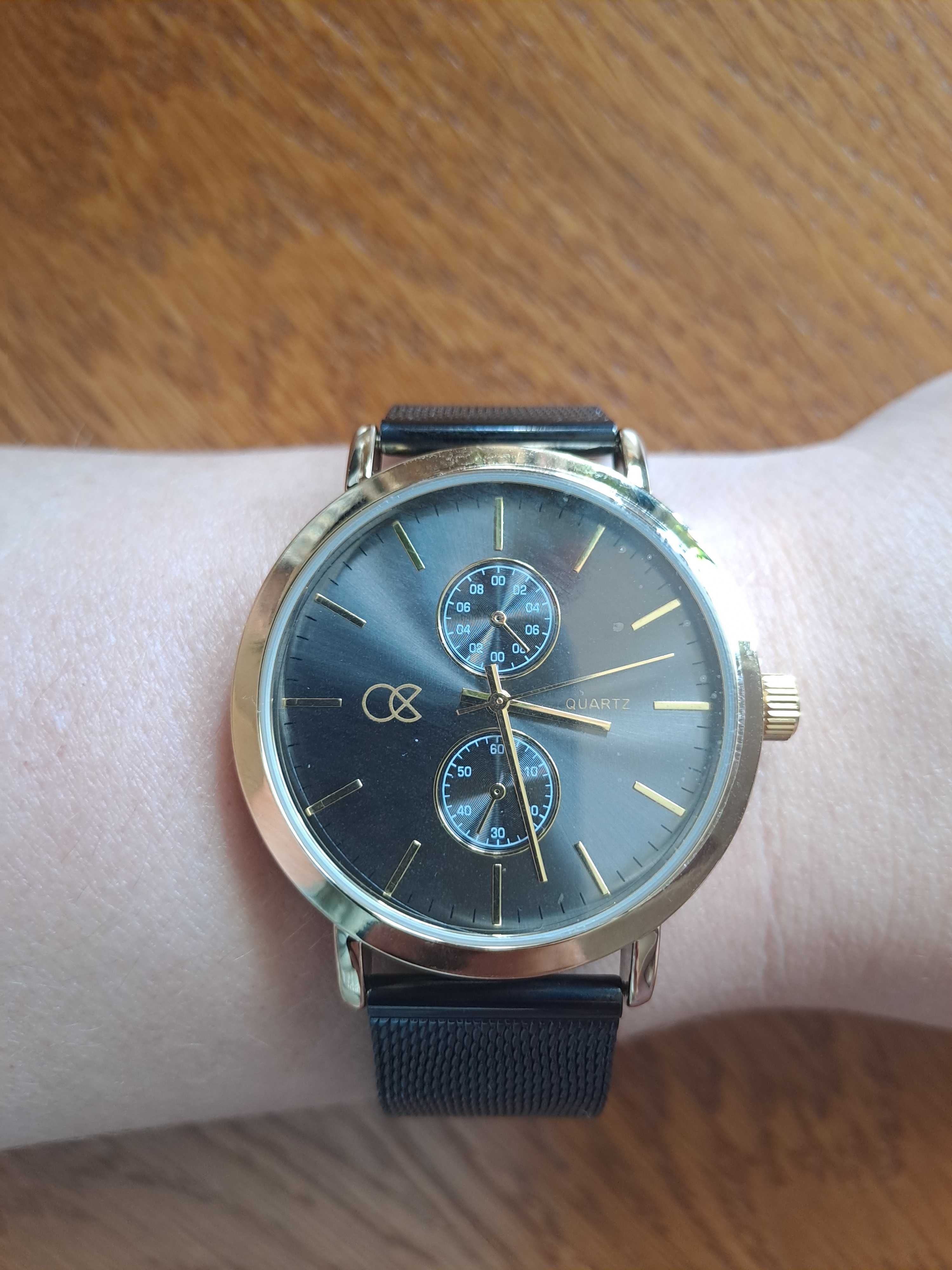 Elegancki nowy zegarek męski do garnituru, prezent święta,czarno złoty