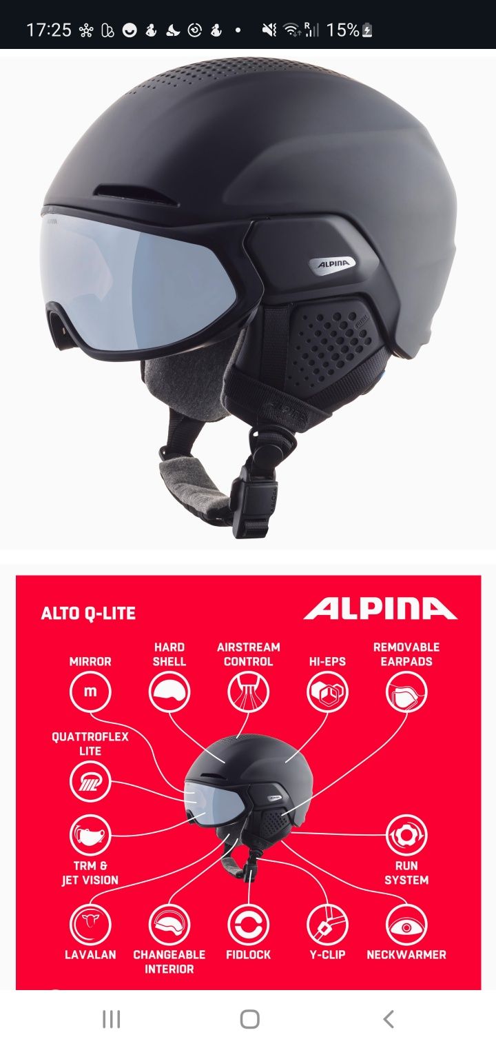 Alpina alto Q-Lite 51 55  kask narciarski dziecięcy szyba młodzieżowy