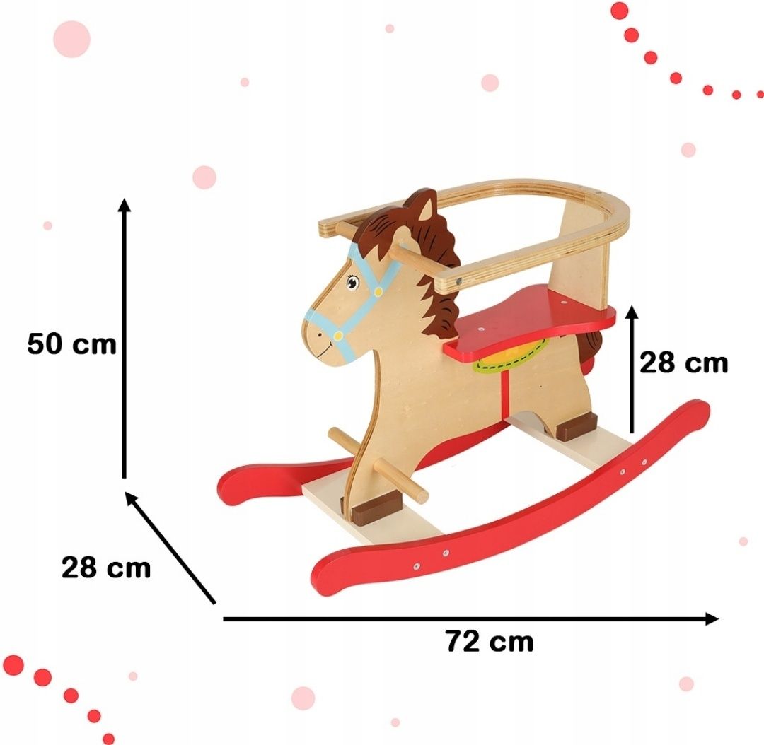 Koń konik na biegunach drewniany z oparciem