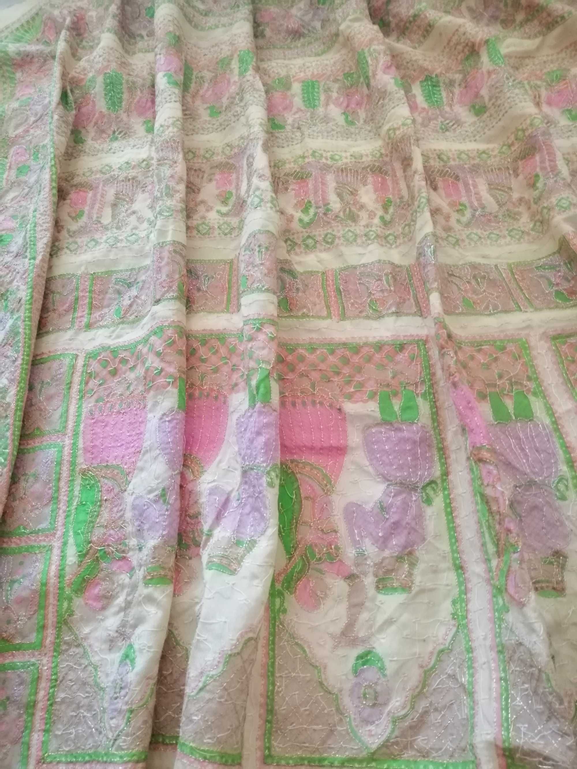 Tecido sari 5m seda lindo bordado