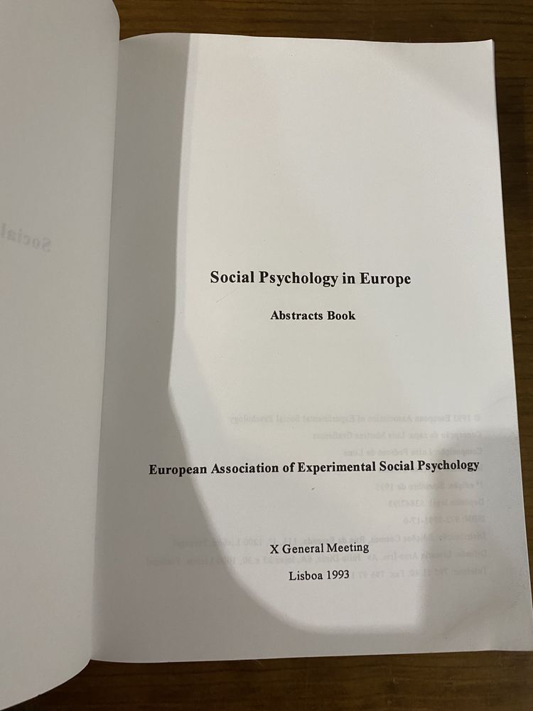 Livro Social Psychology in Europe - General Meeting 1993 - Lisboa