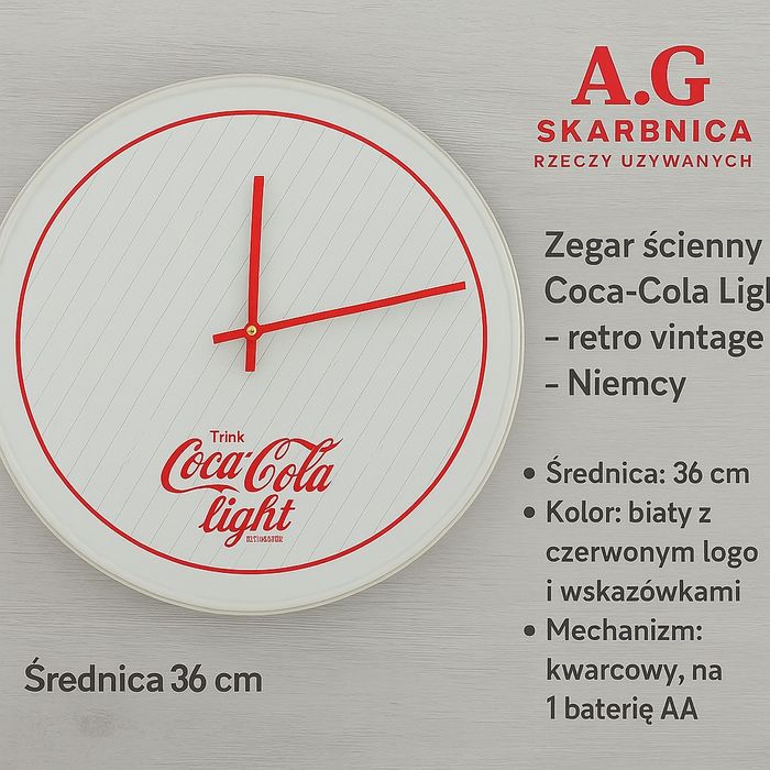 Zegar ścienny Coca-Cola Light – retro vintage 

Stylowy zegar