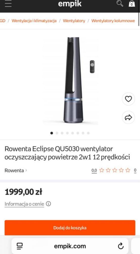 Rowenta Tefal Eclipse QU5030 oczyszczacz powietrza 2 w 1