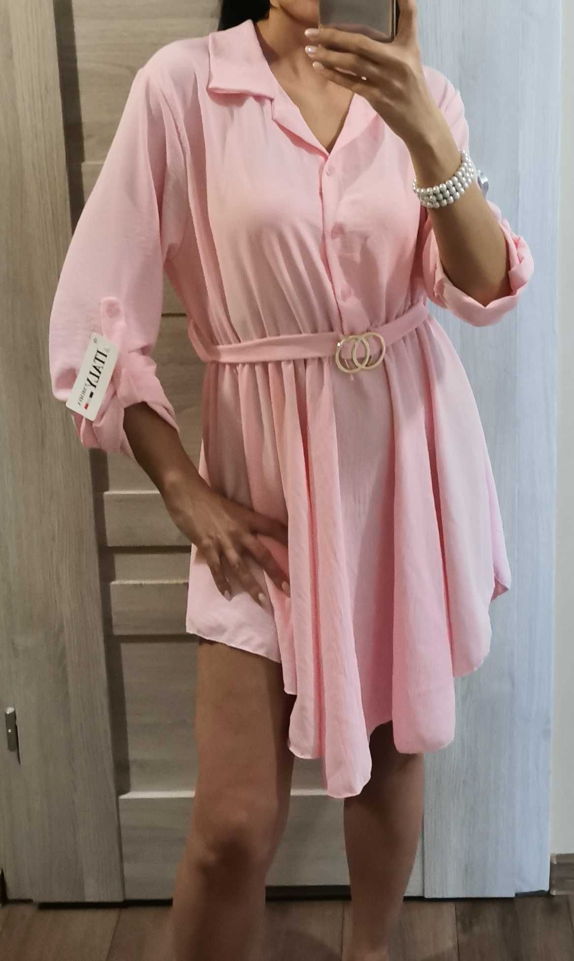Sukienka Uni Italy Moda róż wiskoza