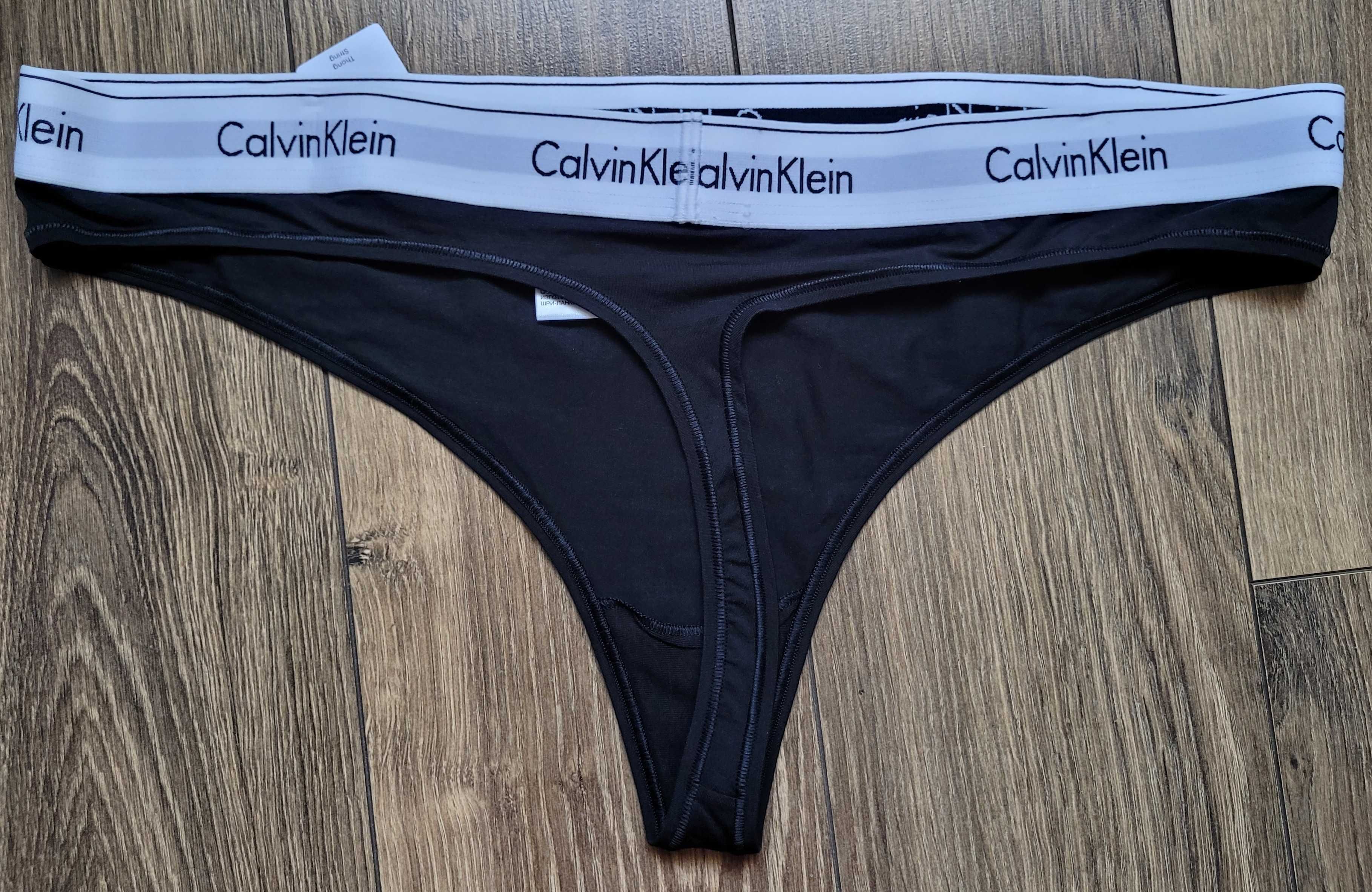 Calvin Klein Modern Thong damskie majtki stringi 3XL czarne logo NOWE