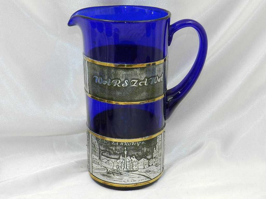 Kobaltowy okuwany zestaw do napojów WARSZAWA Huta Hortensja lata 70-80