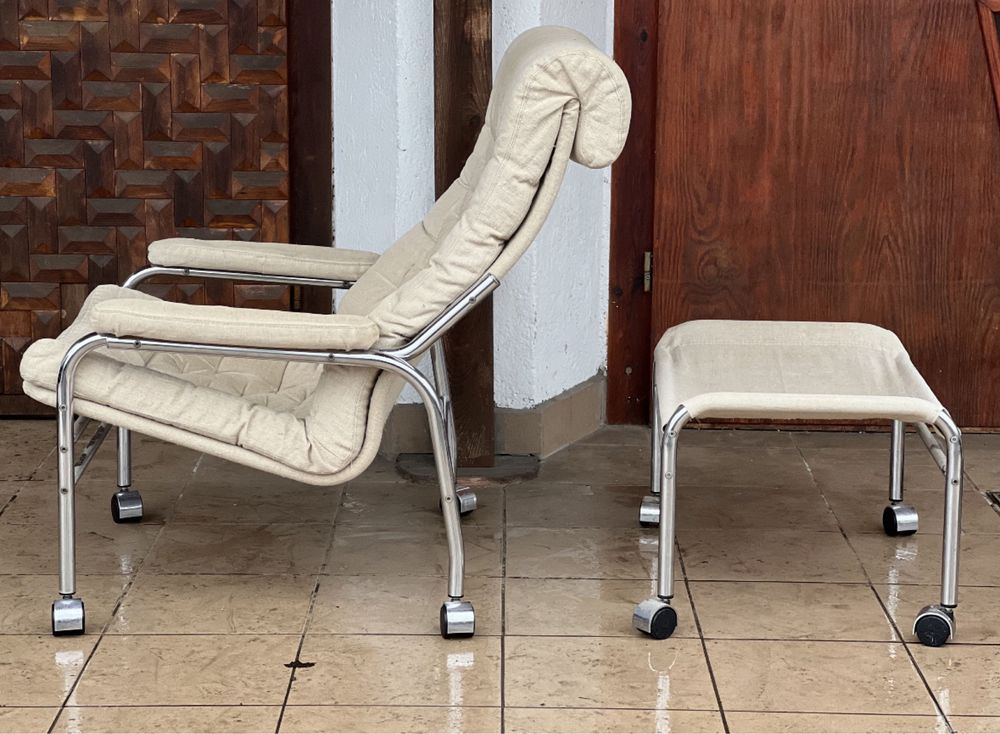 Noboru Nakamura dla Ikea. Fotel z podnóżkiem, model Bore. Vintage