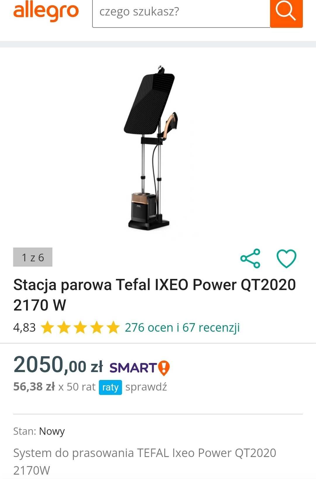 Stacja parowa Tefal IXEO Power QT2020, 2170W Nowa!