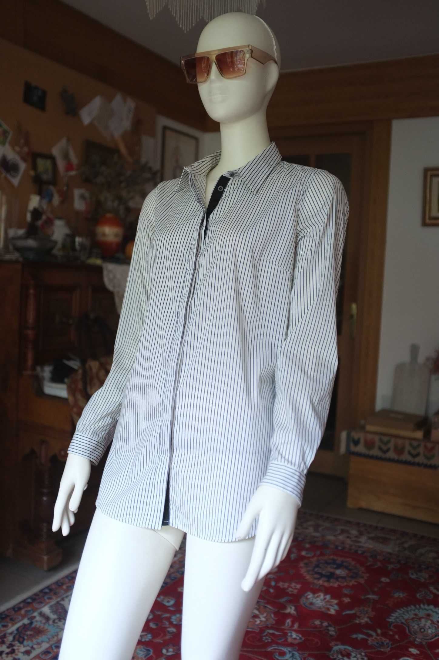 biała klasyczna elegancka koszula Pieszak 38 w prążek do biura
