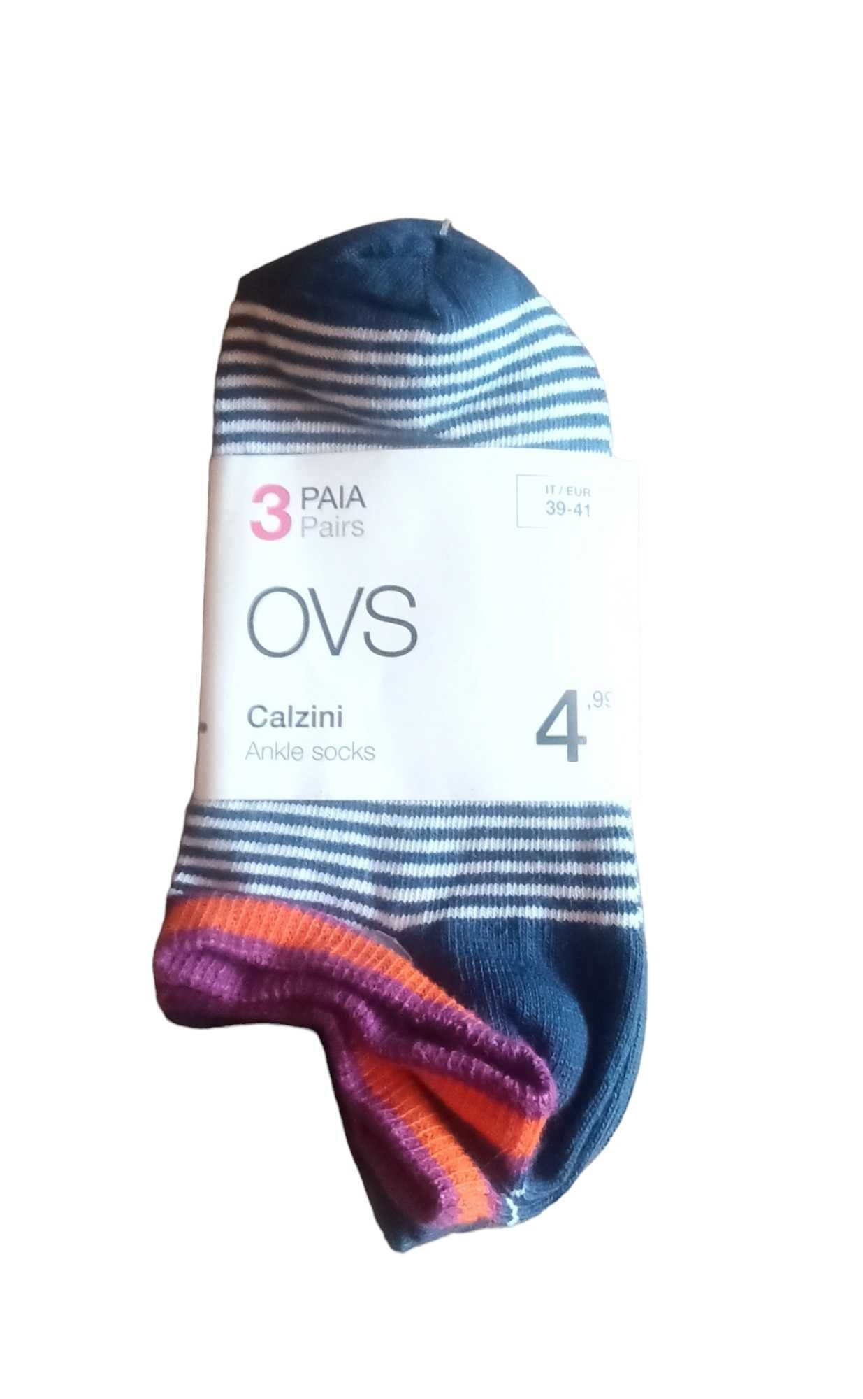 OVS Granatowe Skarpetki W Paseczki 3 Pack Rozm. 39-41