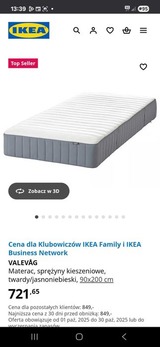 Leżanka Flekke Ikea z bardzo dobrym materacem