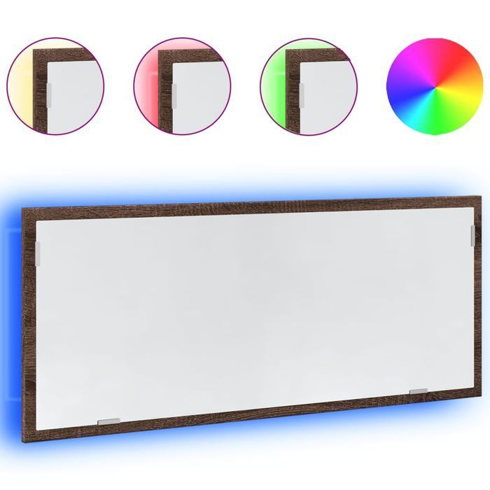 vidaXL Lustro łazienkowe z LED, brązowy dąb, 100x8,5x37 cm