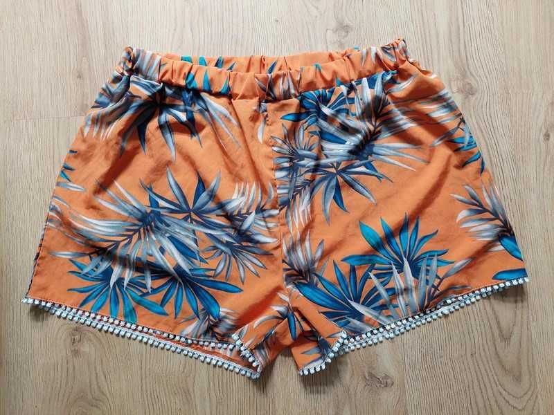Szorty Shein 2xl spodenki pomarańcz niebieski hawajski wzór