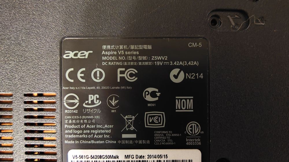 Laptop Acer Aspire V5-561G Intel Core i5 8 GB RAM dysk 450 GB nap. DVD