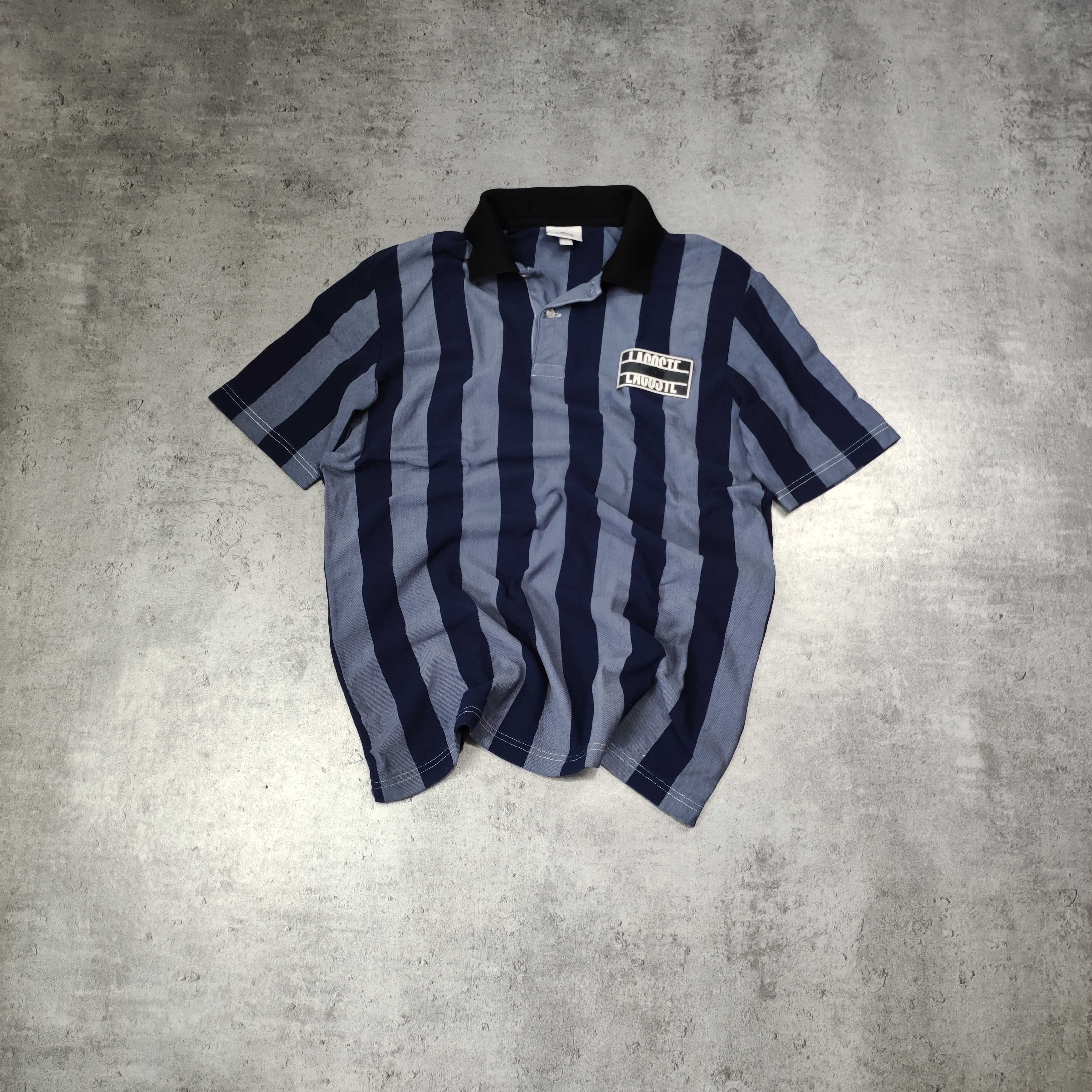 MĘSKA Koszulka Polo Elegancka Paski Kołnierzyk Lacoste Paris Duże Logo