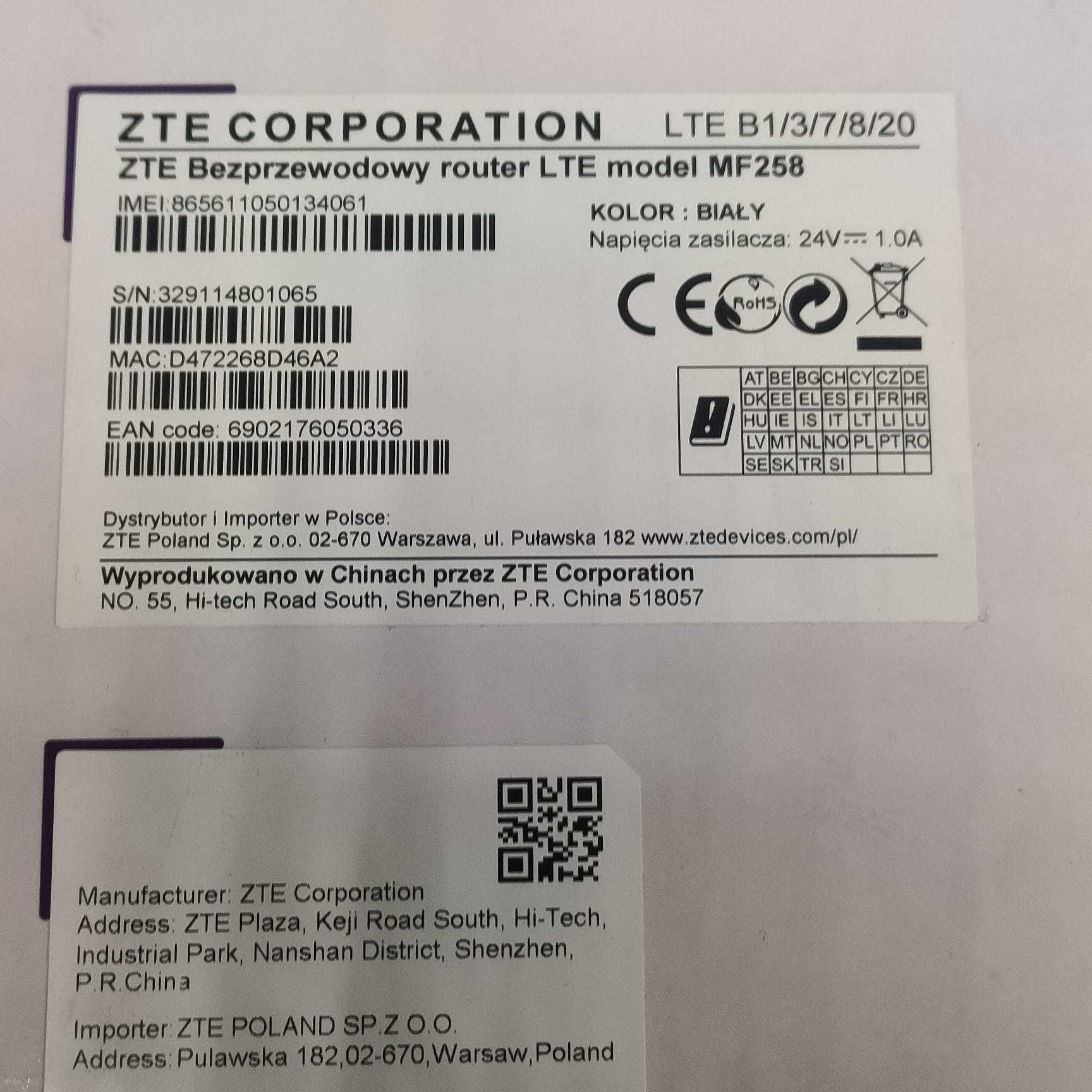 Router ZTE LTE MF258 LTE B1/3/7/8/20