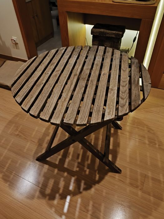 Mesa Redonda Dobrável Madeira - Uso Exterior ou Interior