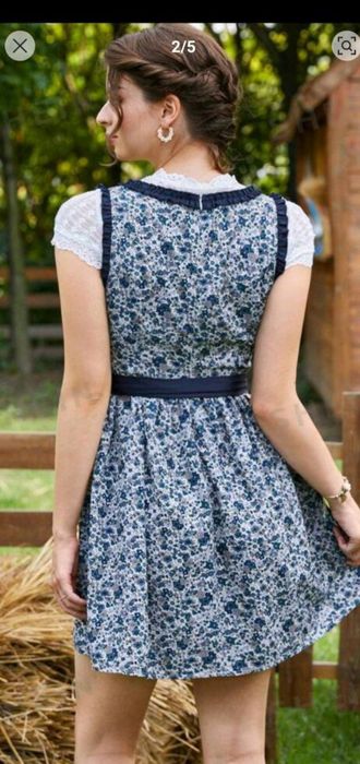 Sukienka ludowa, polska wieś, folklor z fartuchem, rozmiar M