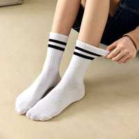 Однотонные полосатые черно-белые носки, длинные спортивные носки